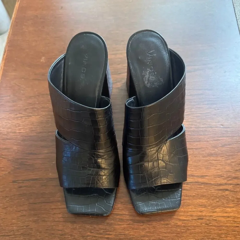 Vince Women's Nelda Cutout Croc-Effect Leather Mules Size 8.5